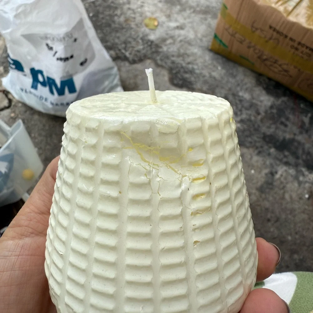 Textured White Party Candle CANDLE, RICOTTA Made in Italy; Unscented Natural Wax